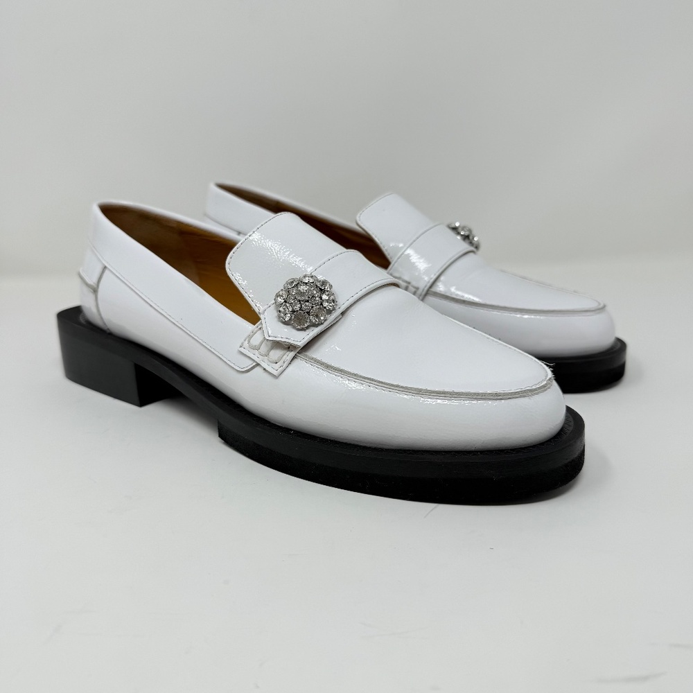 Ganni White Leather Loafers with Silver-tone Medallion - Picture 4 of 15